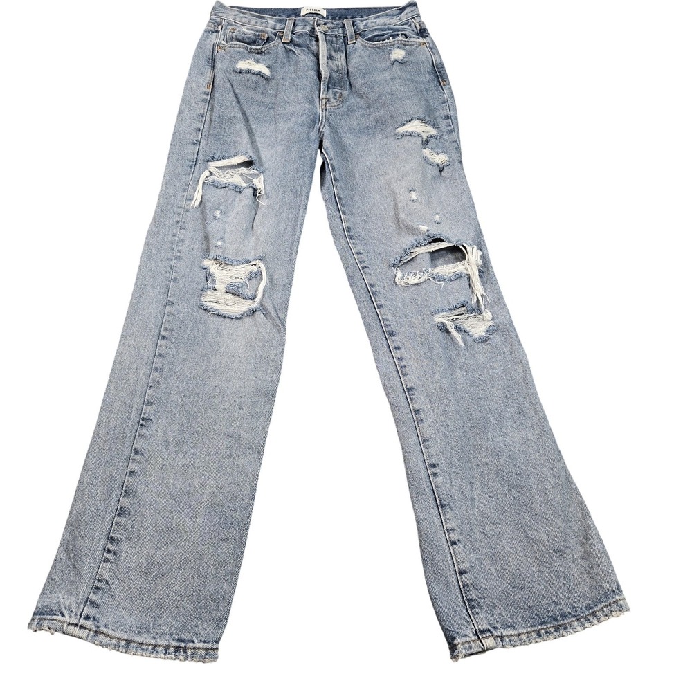 Pistola Jeans Womens 28 Light Wash High Rise Straight Denim Distressed 28x29.5